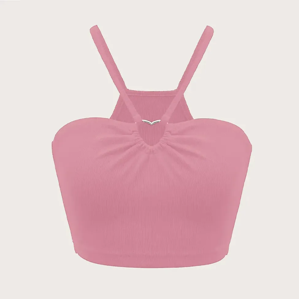 Ribbed Halter Neck Crop Top - NEWME