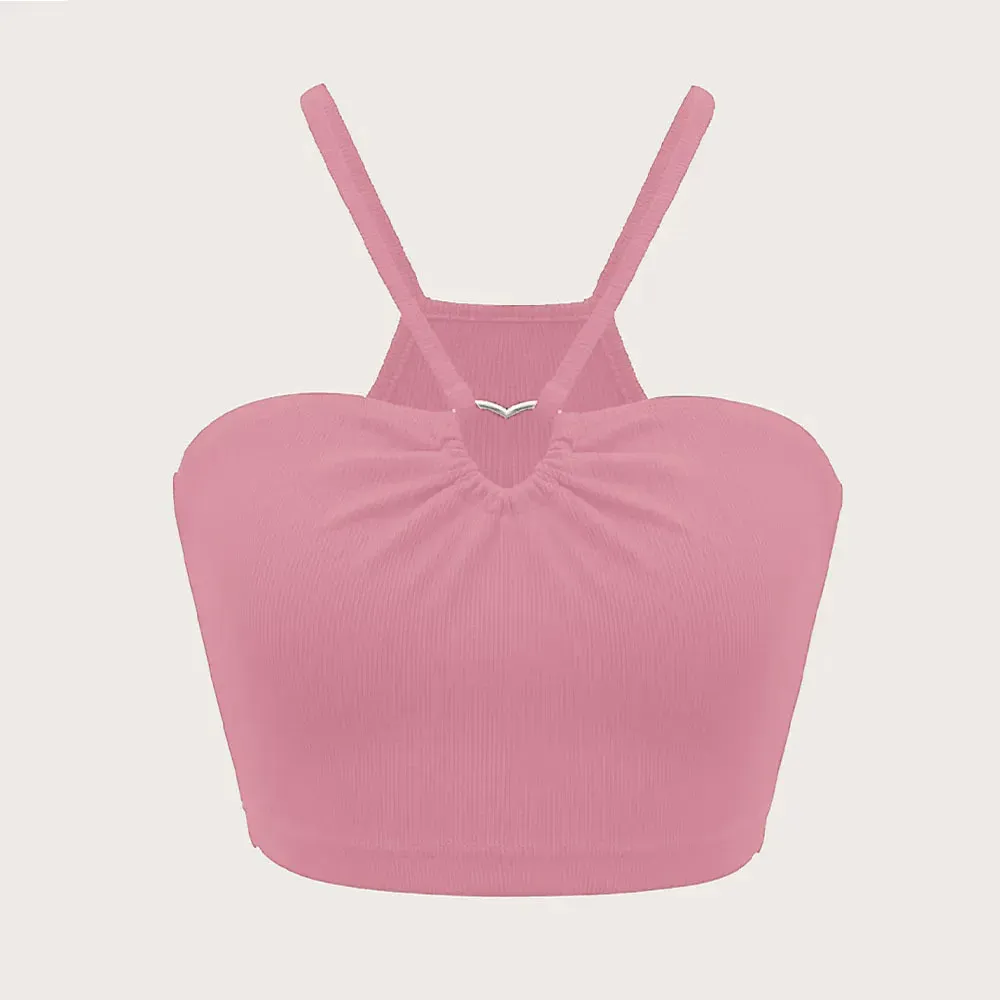 Ribbed Halter Neck Crop Top - NEWME