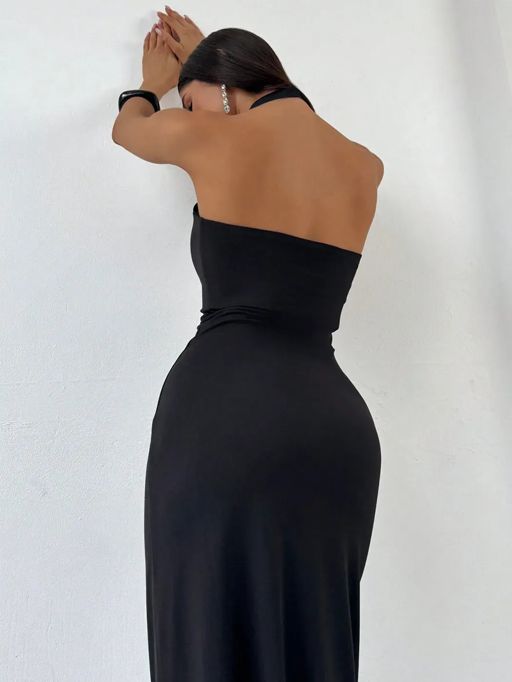 Black Halter Neck Midi Dress - Image 4