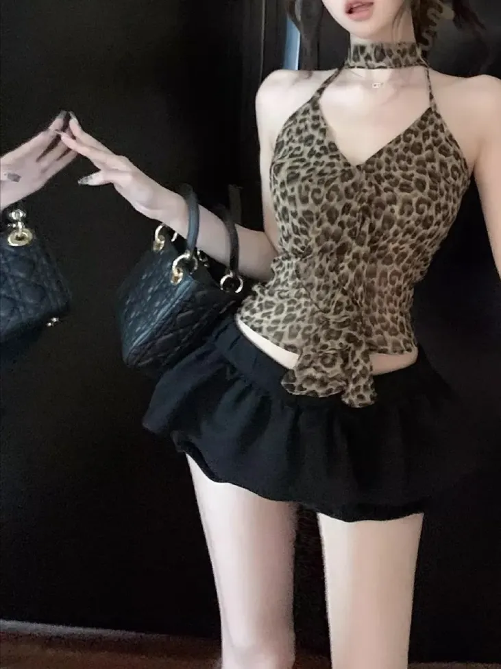 Brown Halter Cheetah Print Top - Image 1