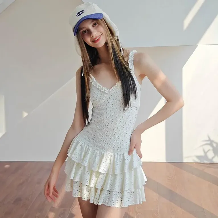 Off White Layered Mini Dress - NEWME
