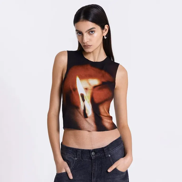 Black Graphic Crop Top - Image 1