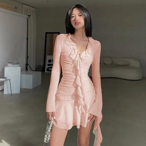●SINOON●ROSE LACE SHEER DRESS 韓国大人気 raffle slit lace switching dress【pink】 – BUNNY APARTMENT