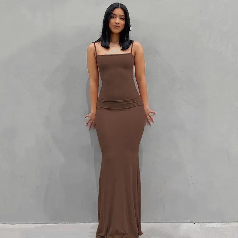 Solid Sleeveless Bodycon Maxi Dress - Image 1