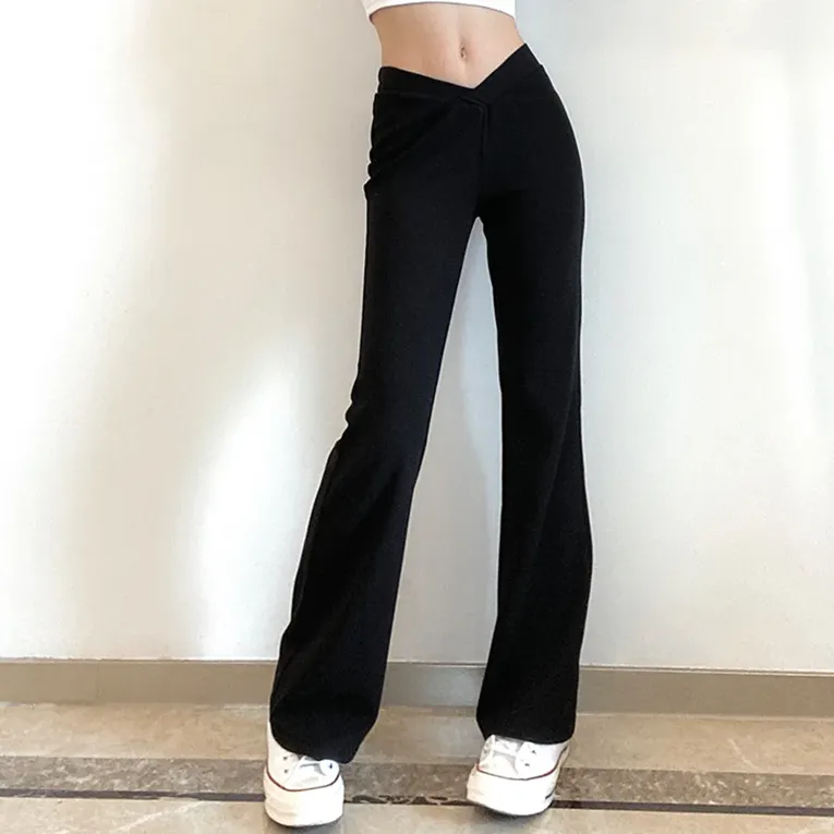 Black Solid Boot Cut Trousers - Image 1