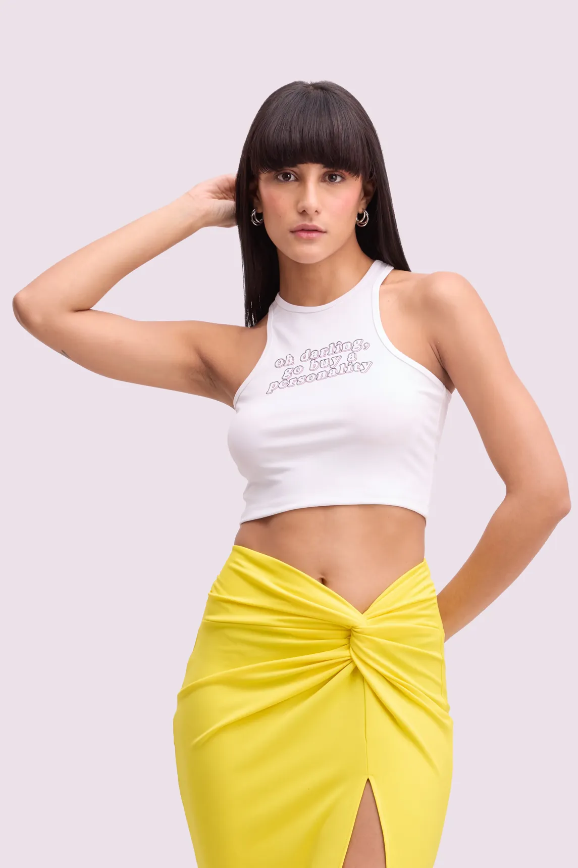 White Printed Cropped Tank Top - NEWME
