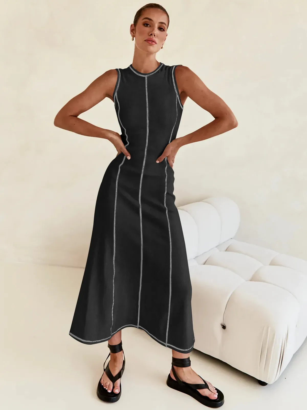 Black Line Midi Dress