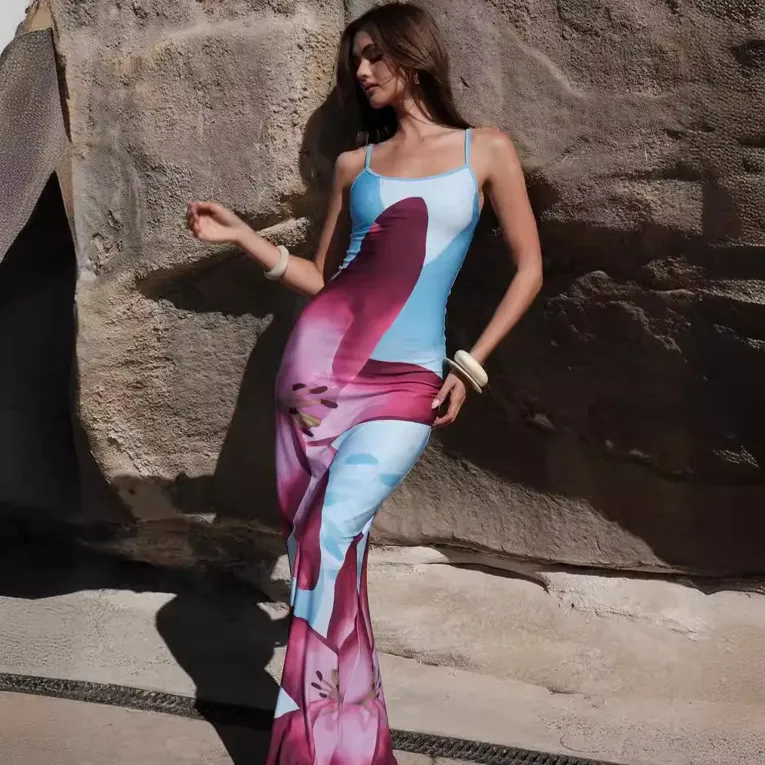 Light Blue Floral Maxi Dress - Image 1