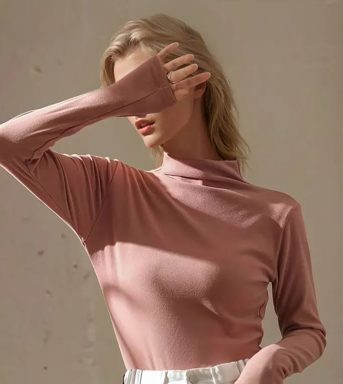 Solid Turtle Neck Pullover Top - Image 1