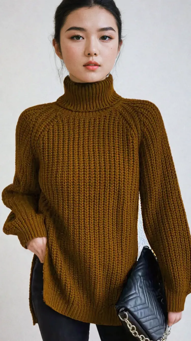 Solid Oversized Turtle Neck Sweater - Image 1