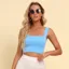 Light Blue Solid Square Neck Crop Top