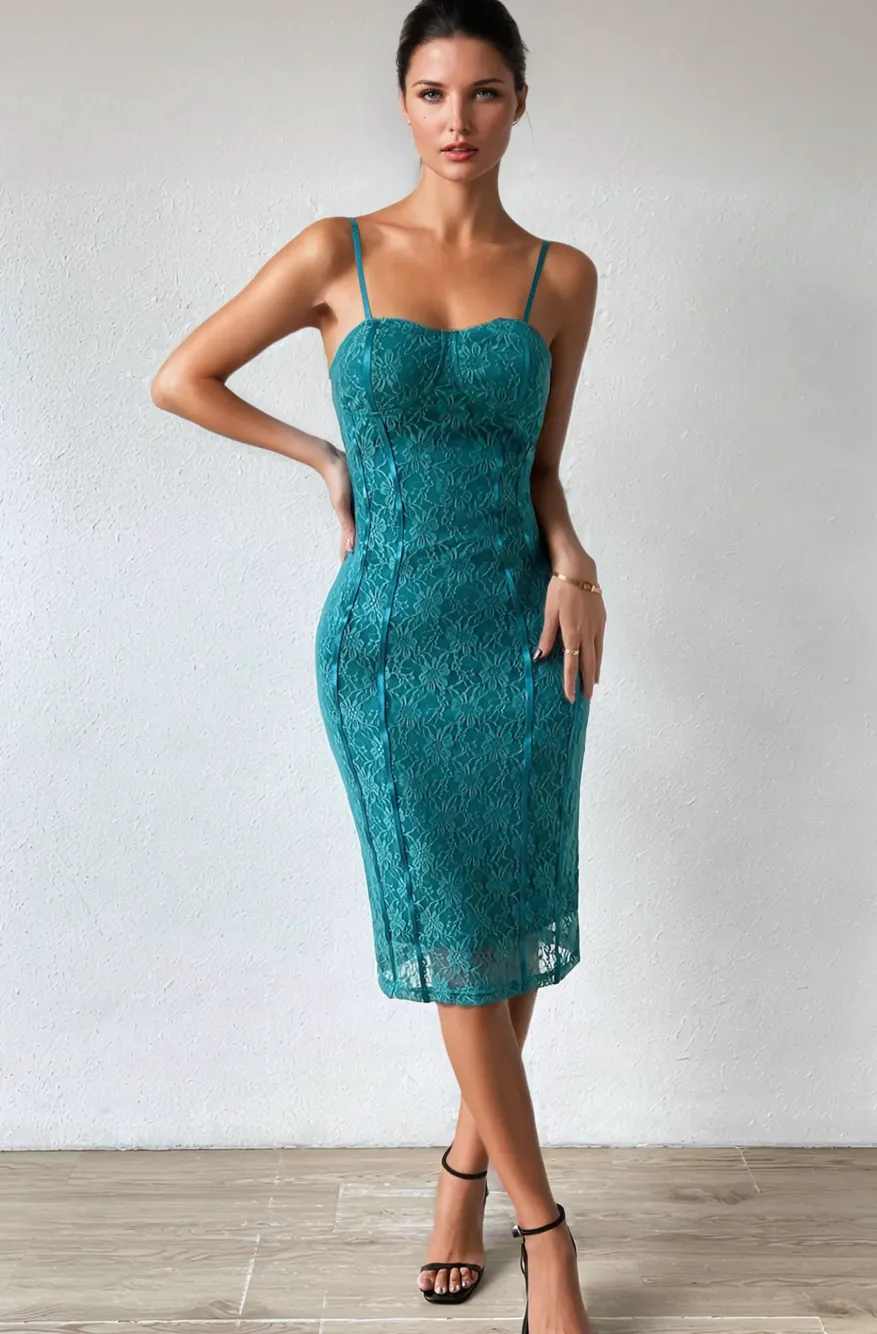 Turquoise Lace Midi Dress - NEWME