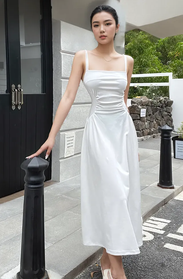 White Strapped Fit And Flare Dress - NEWME