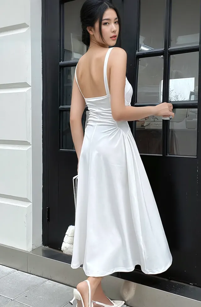 White Strapped Fit And Flare Dress - NEWME