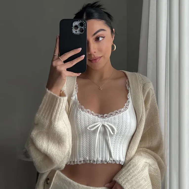White Lace Detail Crop Top - Image 1