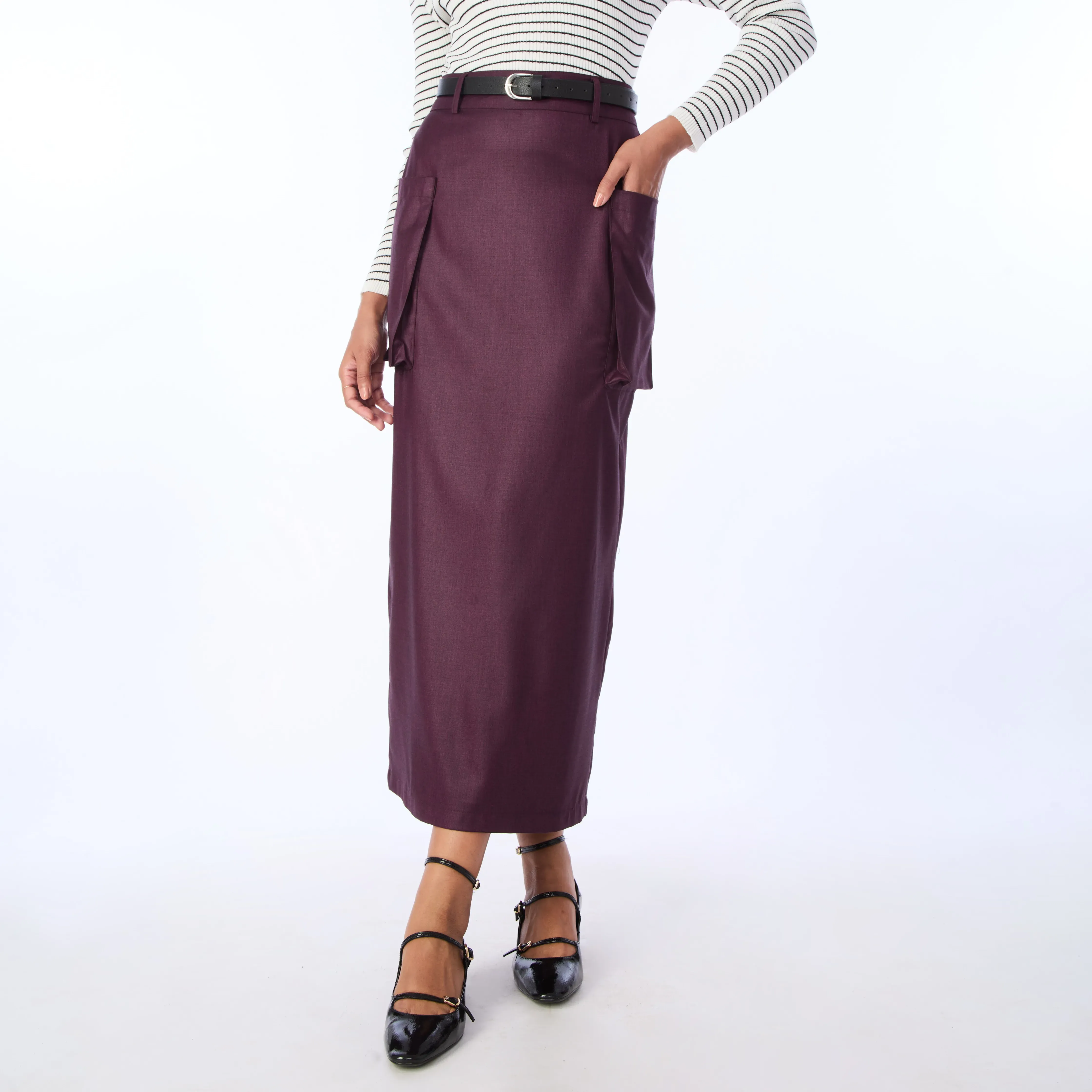 Black High Waist Straight Skirt With Pockets - Image 1