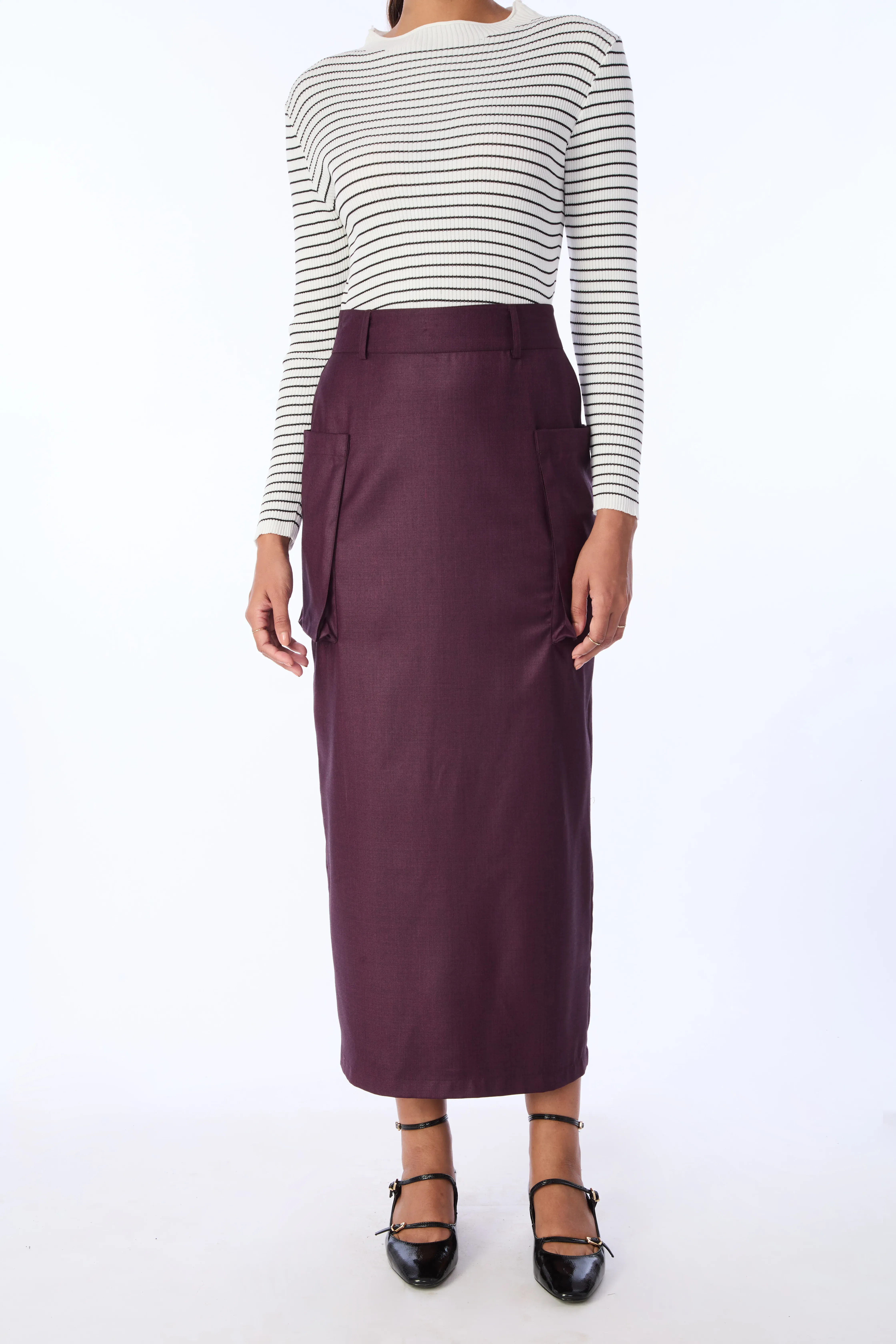 Black High Waist Straight Skirt With Pockets - Image 2