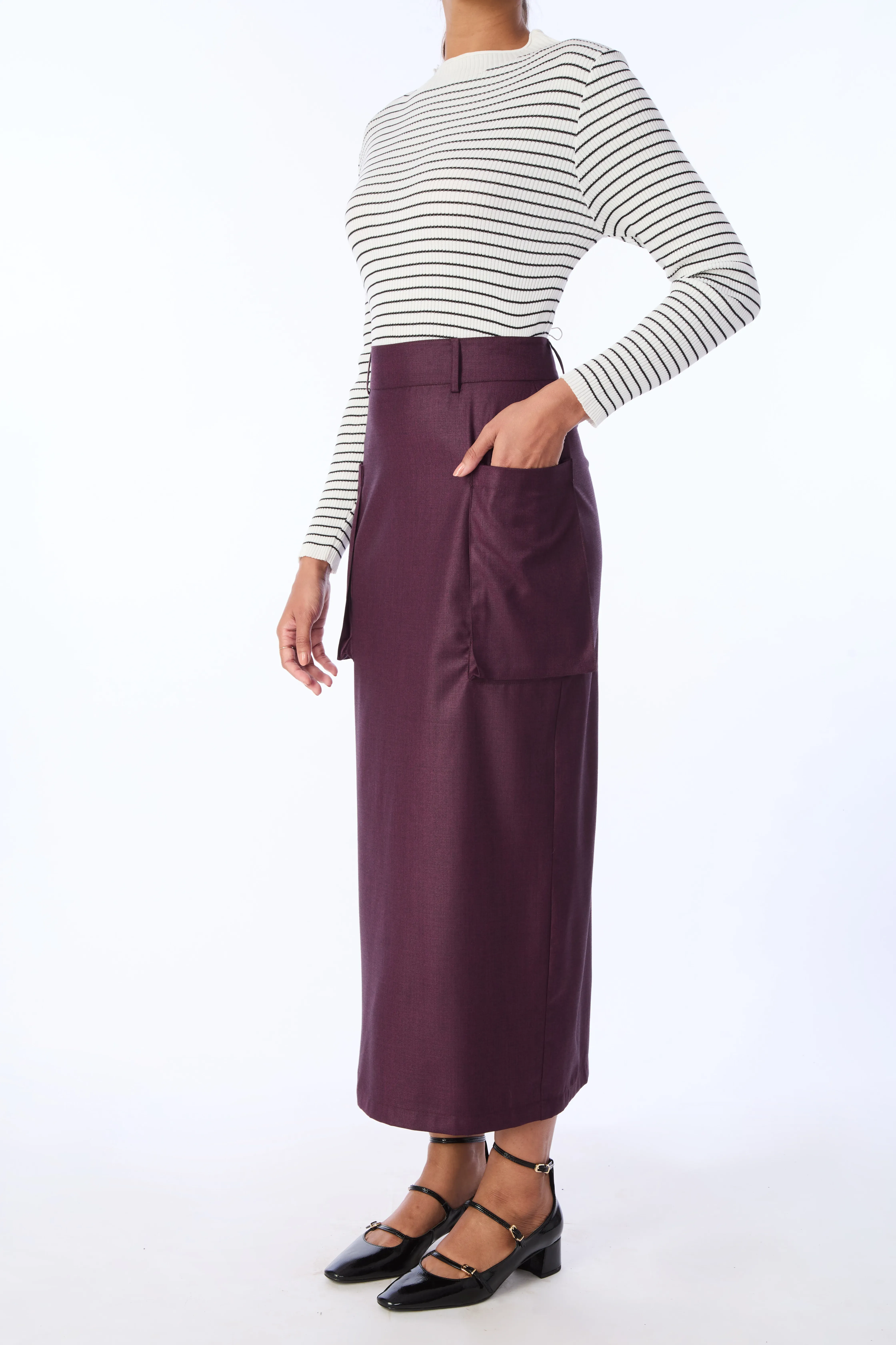 Black High Waist Straight Skirt With Pockets - Image 3