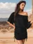 Black Melange Blouson Dress
