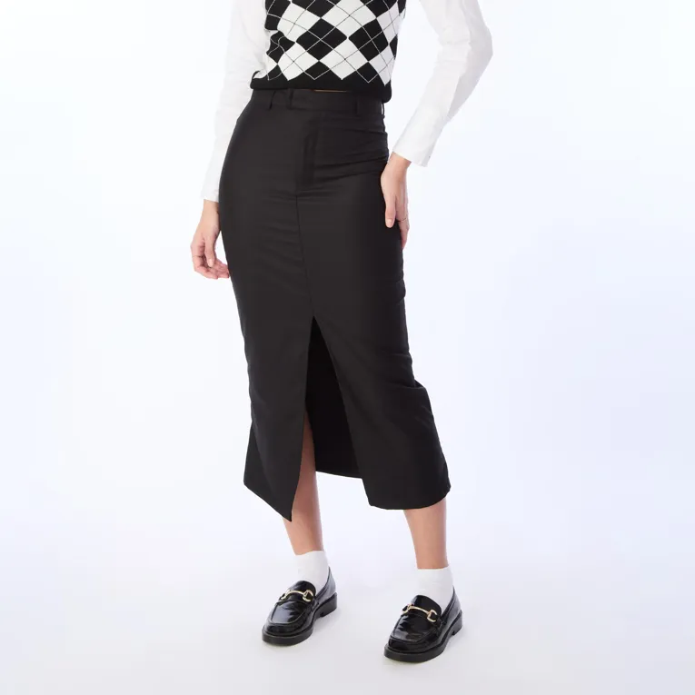 Black Straight Skirt With Front Slit - Image 1