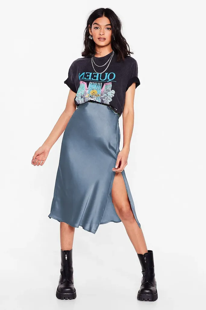 Greyish Blue Solid Line Skirt - Image 1