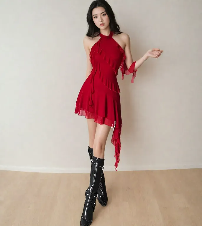 ★韓国人気★Rest & Recreation★RR HALTER NECK MINI DRESS Yellow Halter Neck Ribbed Micro Mini Dress - NEWME