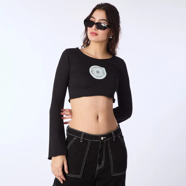 Black Printed Full Sleeves Tshirt - Image 1