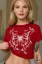 Red Graphic Round Neck Crop Tshirt