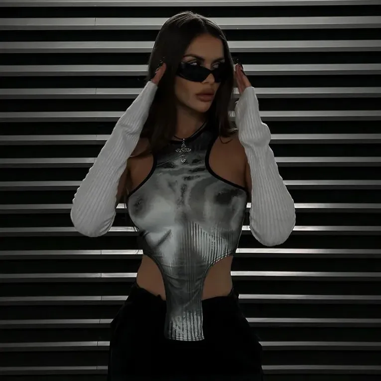 Grey Graphic Stylised Top - Image 1