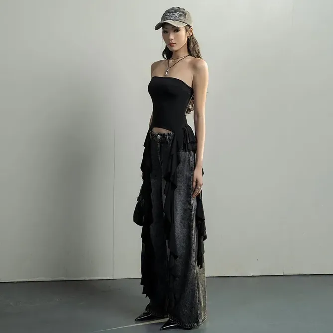 トップス Mew frill tops black andmary ANDMARY】Mew frill tops