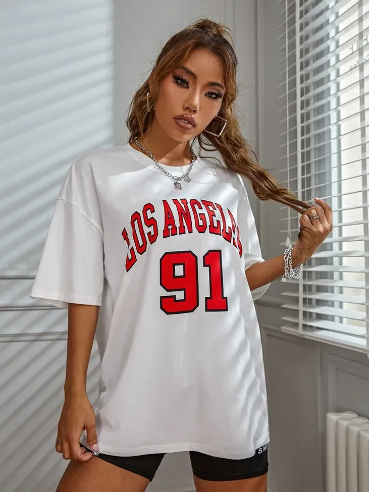 White Oversized Typographic Tshirt - Image 1