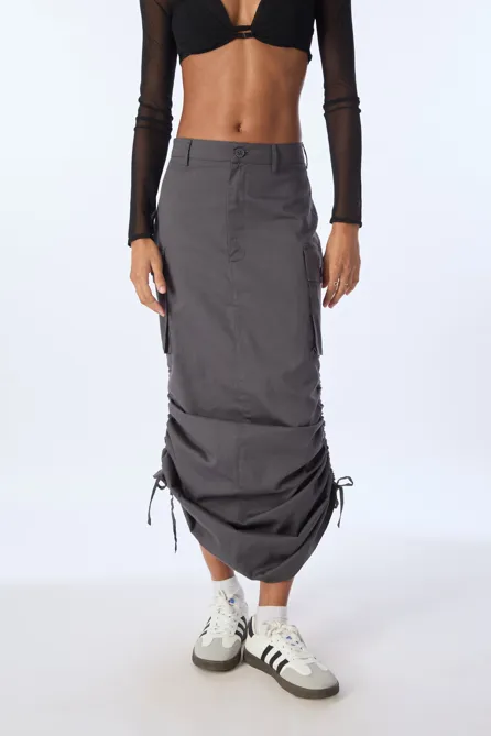 Charcoal Grey Solid Parachute Skirt - NEWME