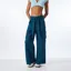 Dark Blue Solid Belted Cargo Trousers