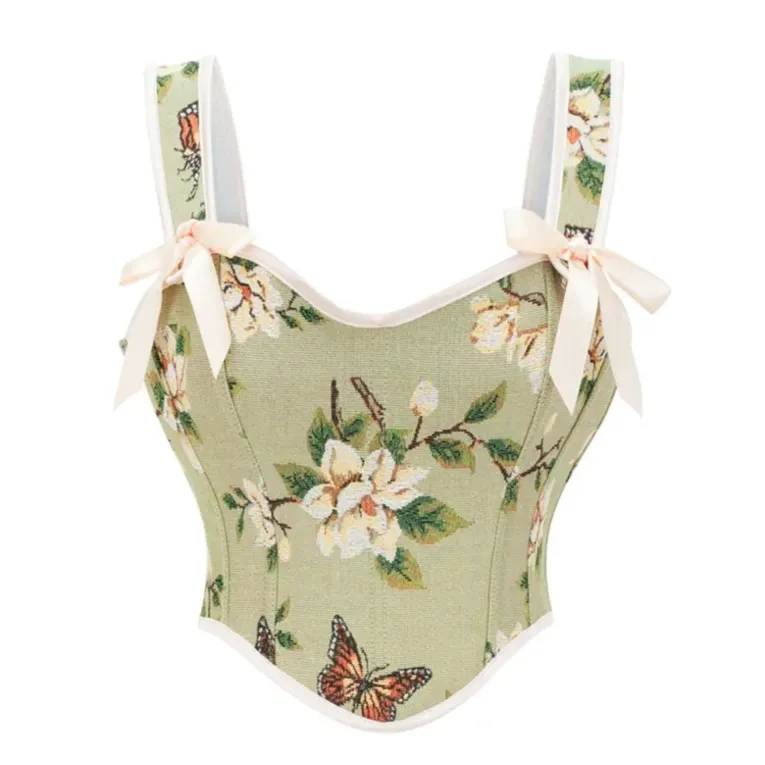 Olive Floral Print Corset Top - NEWME