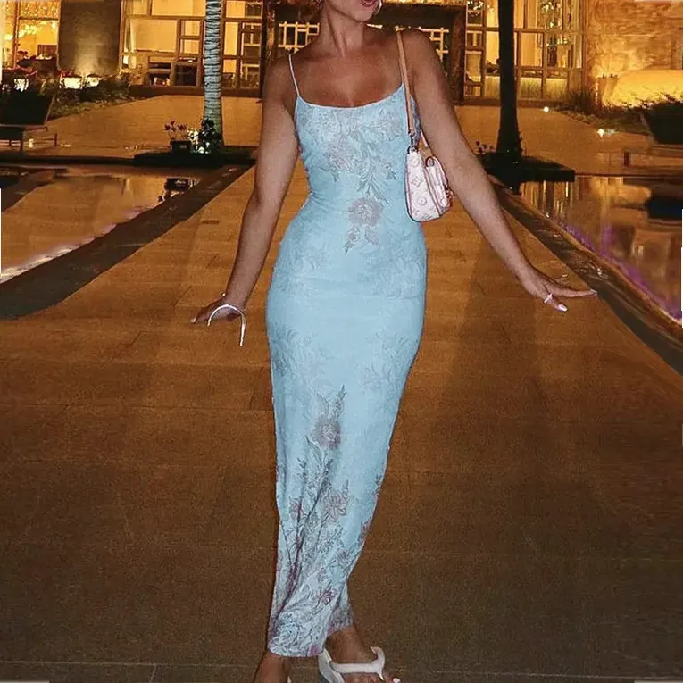 Light Blue Floral Maxi Dress - Image 1