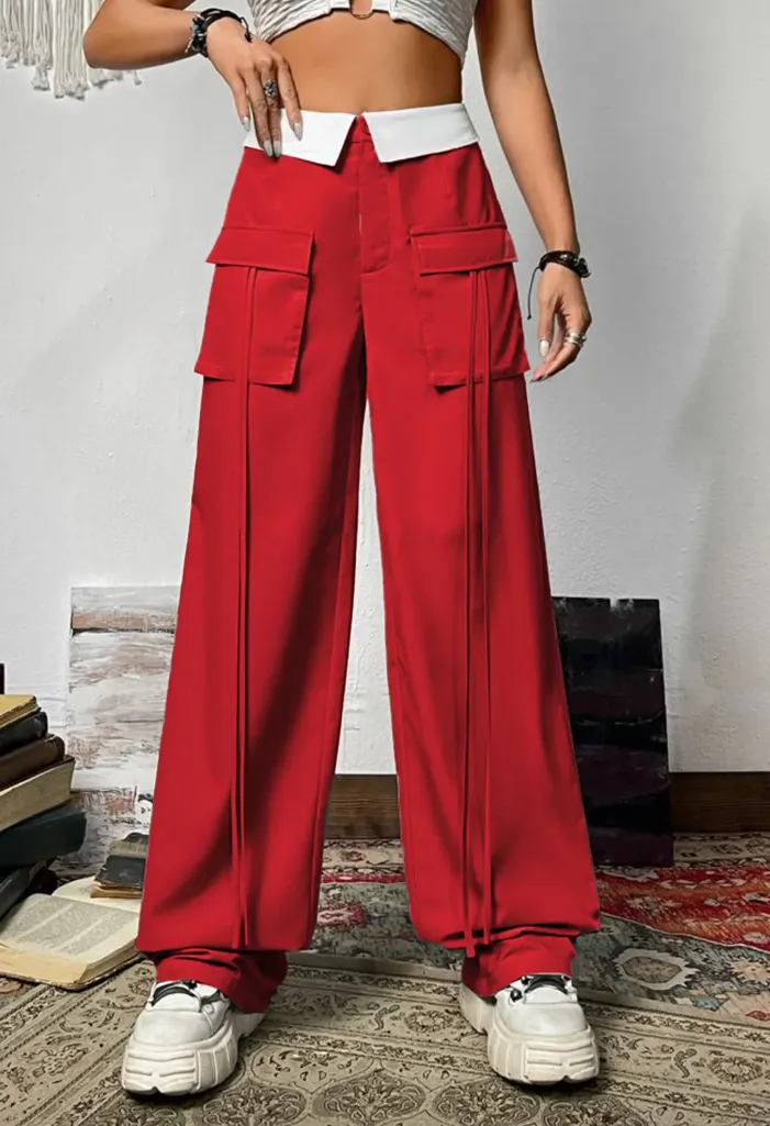 Solid Up Fold Trousers With Drawstring detail - NEWME