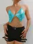 Turquoise Metallic Halter Neck Bralette Top