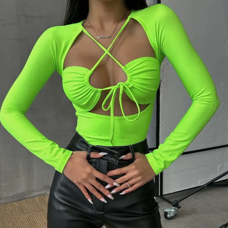 Brown Solid Plunge Neck Top - NEWME