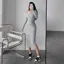 Grey Solid Cut Out Bodycon Dress