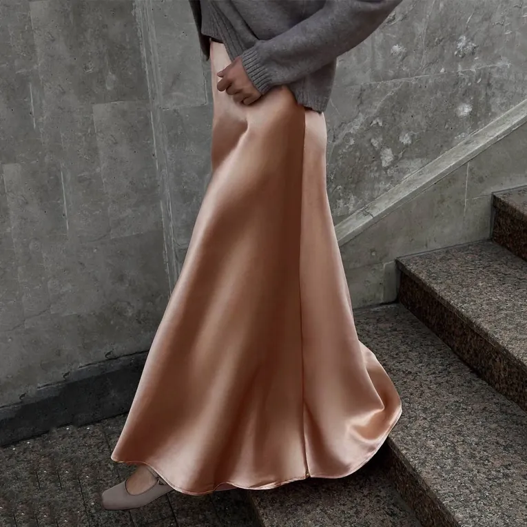 Light Brown High Waist Line Satin Skirt - Image 1