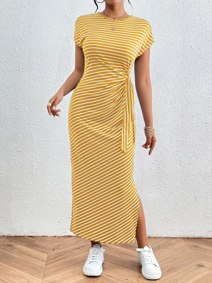 Yellow Striped Tshirt Maxi Dress - Image 1
