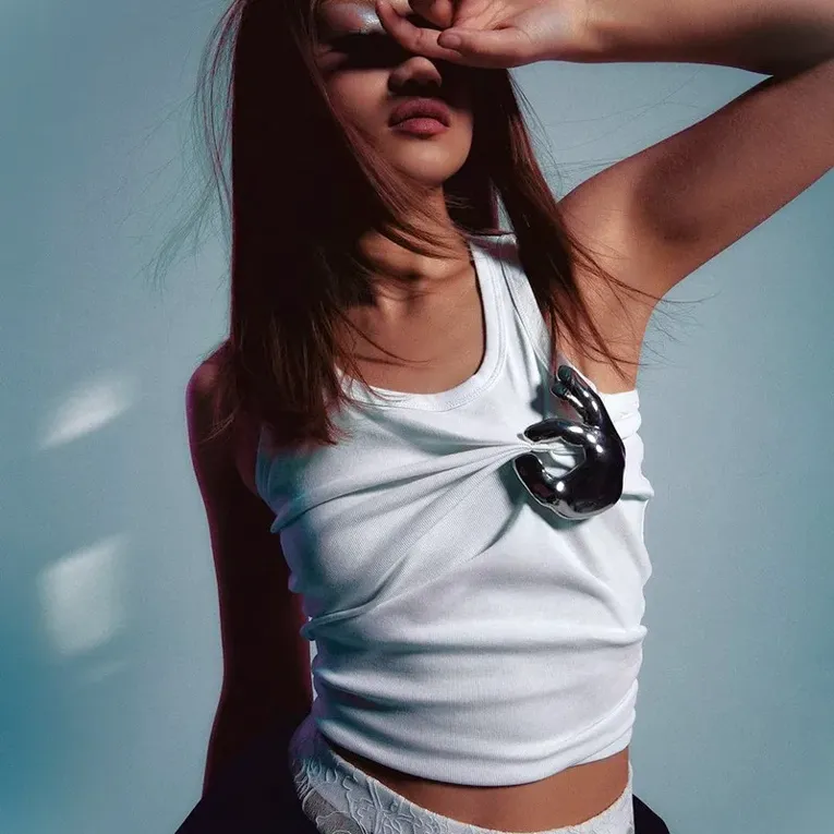 White Emoji Applique Detailed Tank Top - Image 1