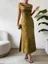 Olive Shimmer Asymmetric Neck Dress