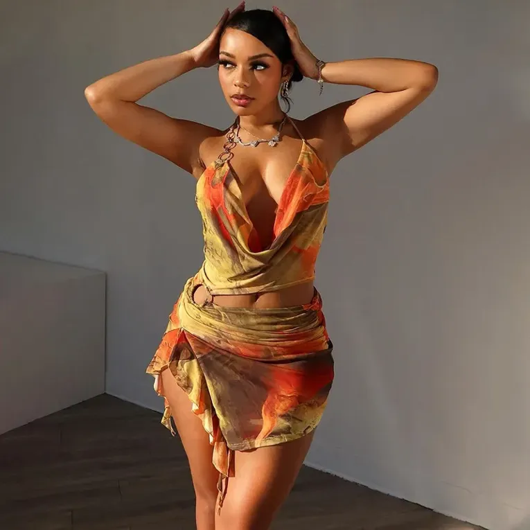 Yellow Abstract Ruffle Micro Mini Dress - Image 1