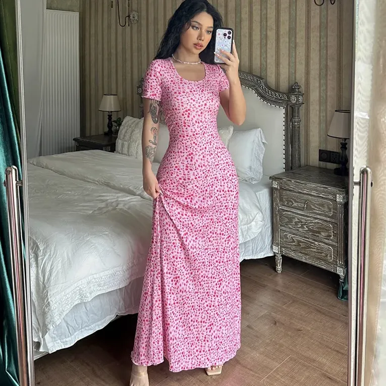 25SS new/PATOU プリントコットンマキシドレス MaxiDress Pink Pink Floral A-Line Maxi Dress - NEWME