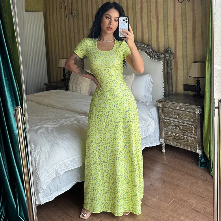 Yellow Floral A-Line Maxi Dress - Image 1