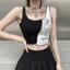 Black Colorblock Square Neck Tank Top