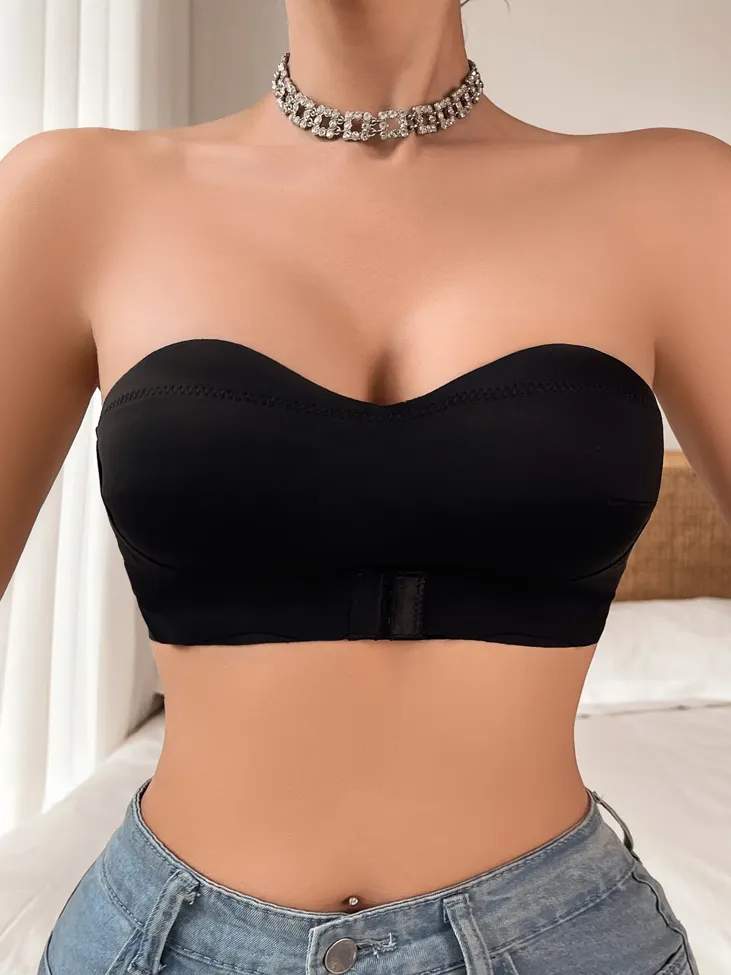 Black Solid Half-Coverage Fitted non-wired Bra - Image 1