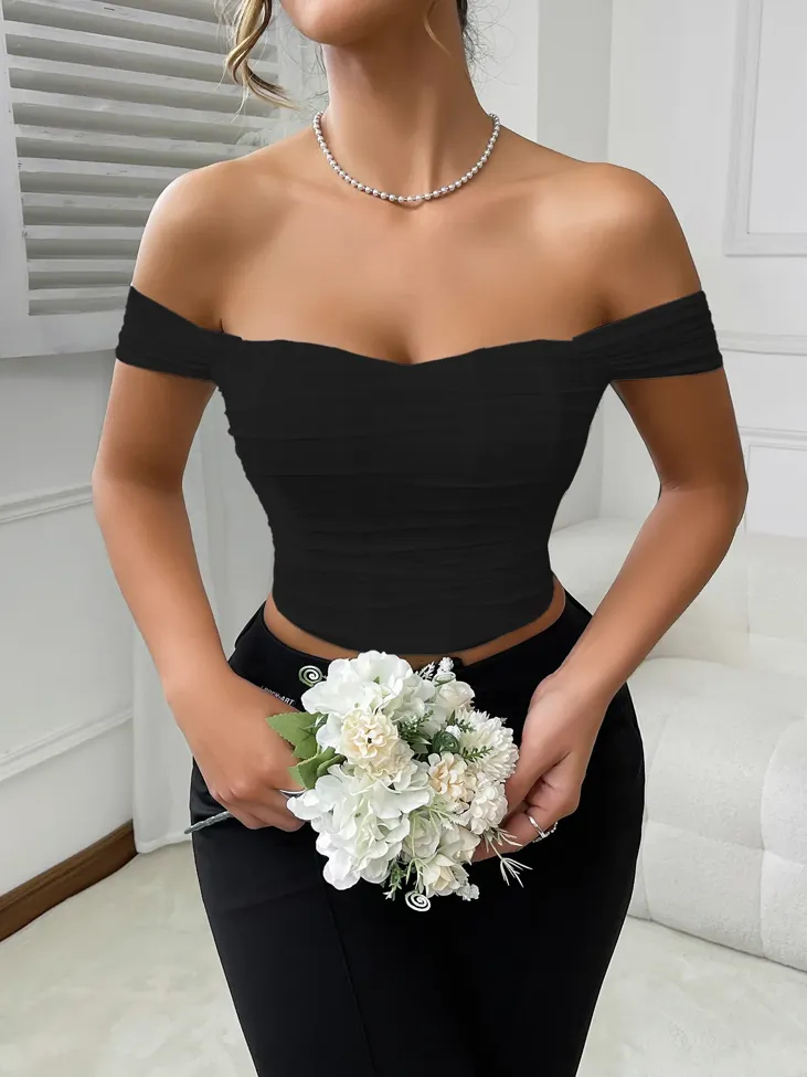 Black Solid Off Shoulder Top - Image 1