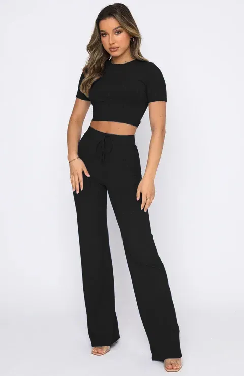 Black Ribbed Co Ord Set - NEWME